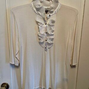 Adrienne Vittadini blouse short sleeve xl top White Ruffles